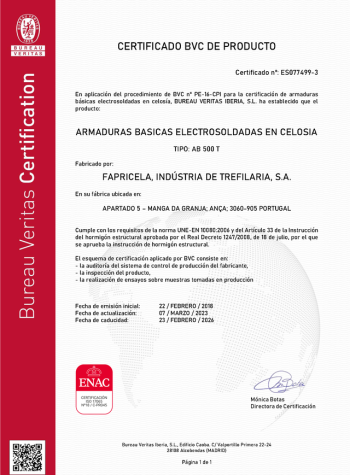 Bureau Veritas – Armaduras Básicas Electrosoldadas en Celosía