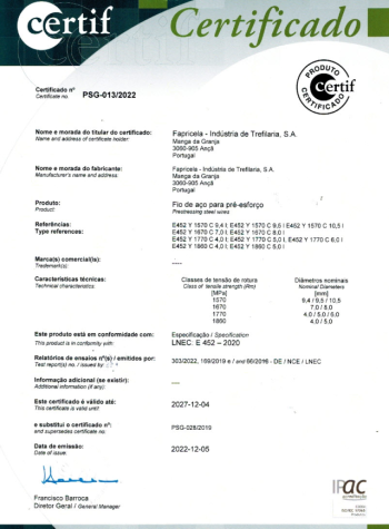 CERTIF – Fio de aço para pré-esforço